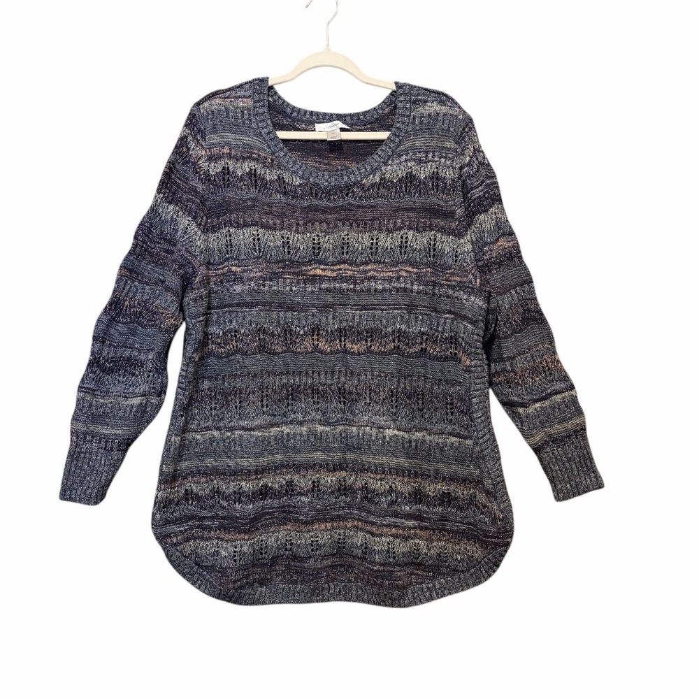 cj banks Sweater Womens 2X Blue Metallic Loose Knit Textured Fall Layering